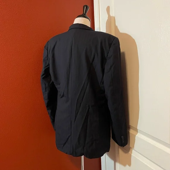 Belvest Men’s Navy 100% Wool Super 100 One Button Striped Blazer Sport Coat‎